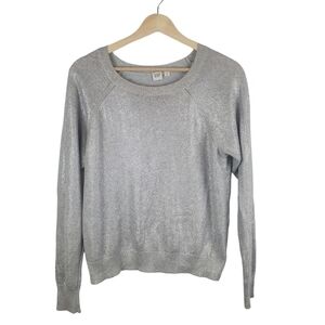 GAP‎ Crewneck Sweater Womens XS Gray Silver Metallic Cotton Long Sleeve Festive